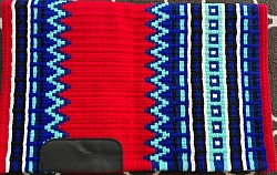 Red, blues and teal, with white accents $195