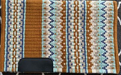 Gold/tan base with blues, creams and tan accents $195