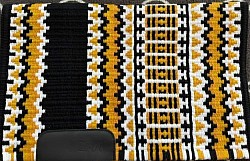Black base with yellow, golds and white accents $195