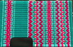Teal green base, with teals, pinks and cream accents $195