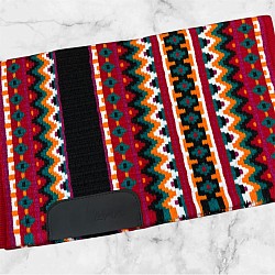 Black base with raspberry, orange, teal and white accents $195