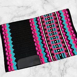 Black base with pinks, teal and white accents $195