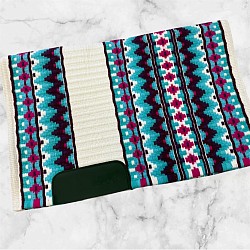 SOLD- White base with raspberry, teals and black accents $195